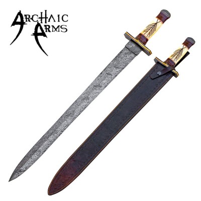 Firestorm Damascus Viking Sword with Camel Bone Handle & Rune