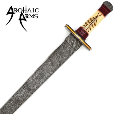 Firestorm Damascus Viking Sword with Camel Bone Handle & Rune