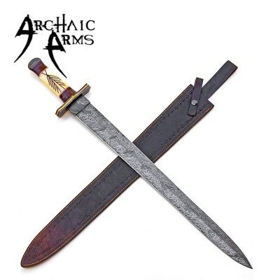 Firestorm Damascus Viking Sword with Camel Bone Handle & Rune