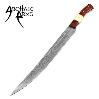 Hand-Forged Damascus Germanic Long Sword with Leather Sheath