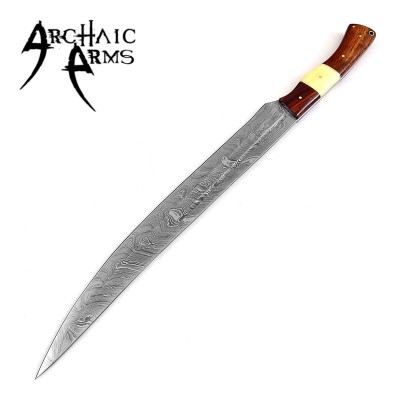 Hand-Forged Damascus Germanic Long Sword with Leather Sheath