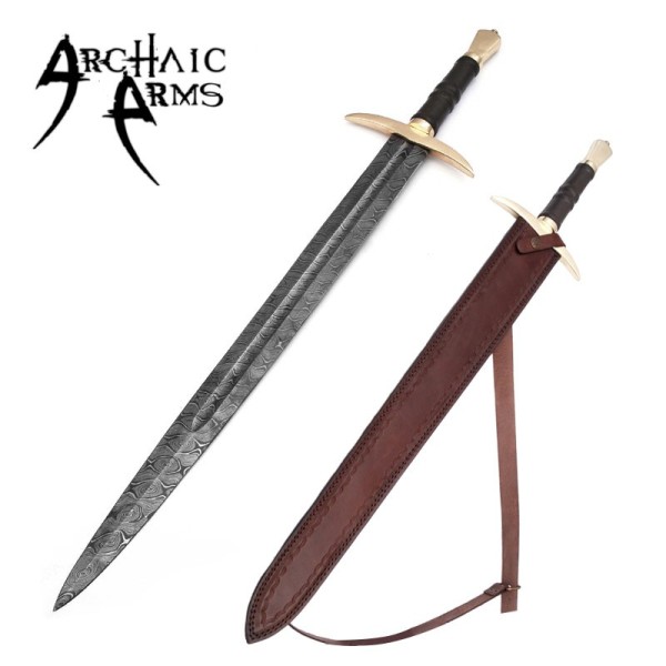 Language of Battle Damascus Steel Viking Sword Back Sheath Included