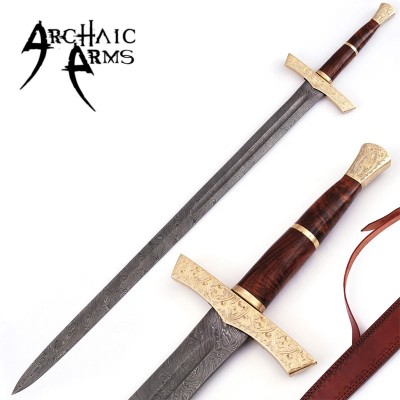 Elite Duelist Damascus Steel Sword – Floral Brass Guard & Sheath