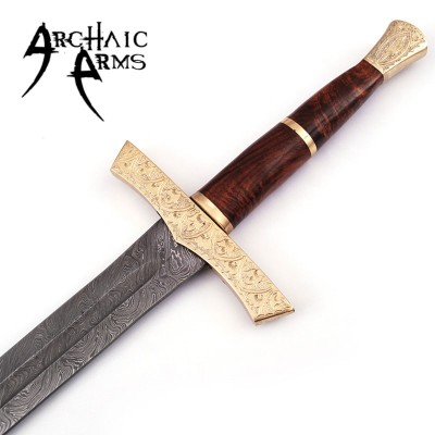 Elite Duelist Damascus Steel Sword – Floral Brass Guard & Sheath