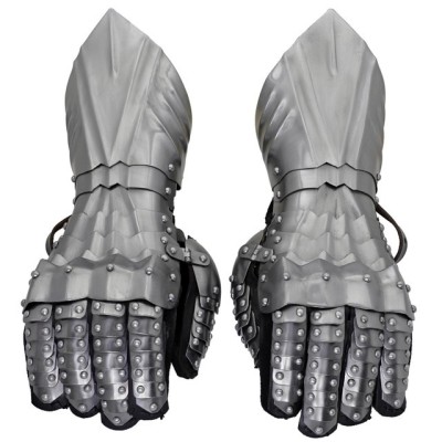 Medieval 18G Steel Gauntlets – Fully Articulated, Suede Gloves