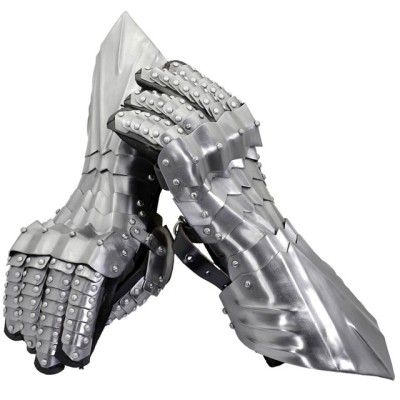 Medieval 18G Steel Gauntlets – Fully Articulated, Suede Gloves