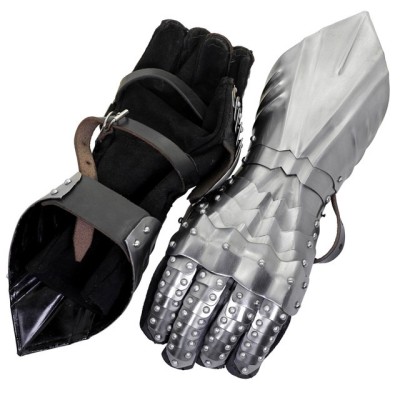 Medieval 18G Steel Gauntlets – Fully Articulated, Suede Gloves