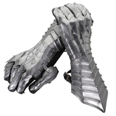 Gothic Spiked Medieval Gauntlets – 18G Steel, Leather Gloves Included