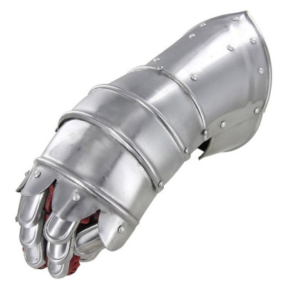 Medieval Knights 20G Steel Gauntlets with Suede Gloves & Leather Patch