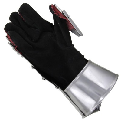 Medieval Knights 20G Steel Gauntlets with Suede Gloves & Leather Patch