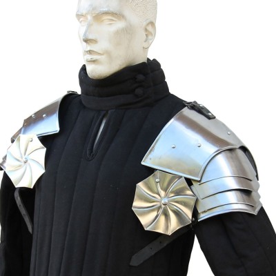 Pauldrons Asymmetrical with Rondel – Steel Shoulder Armor