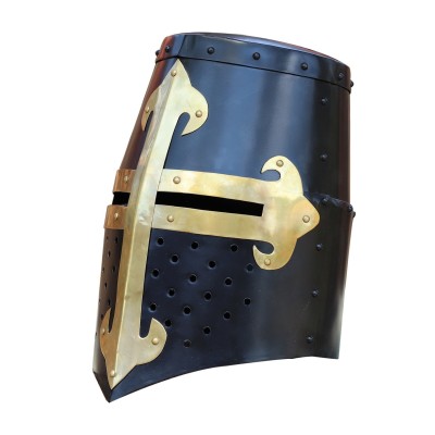 Knights Templar Brass-Trimmed Crusader Helmet – Black | 20-Gauge Steel