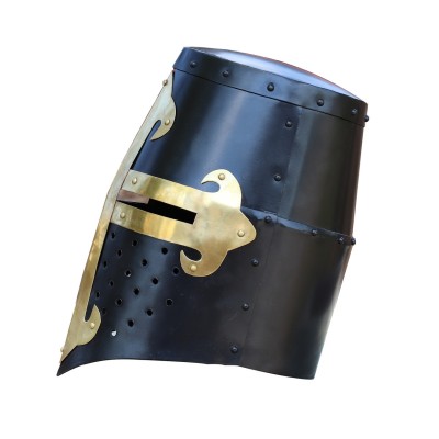 Knights Templar Brass-Trimmed Crusader Helmet – Black | 20-Gauge Steel