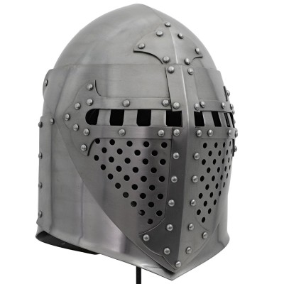 Full Face Sugar Loaf Helm – 16-Gauge Medieval Armor with Leather