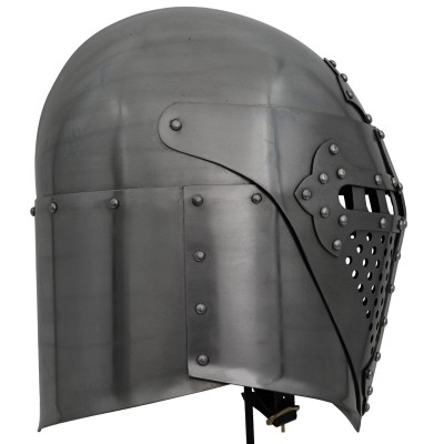 Full Face Sugar Loaf Helm – 16-Gauge Medieval Armor with Leather