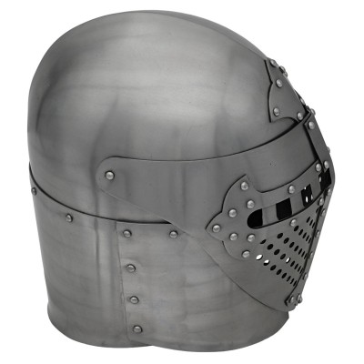 Full Face Sugar Loaf Helm – 16-Gauge Medieval Armor with Leather