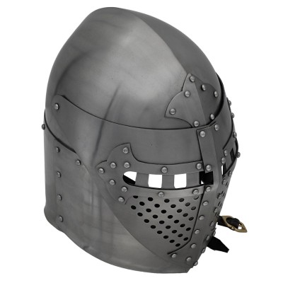 Full Face Sugar Loaf Helm – 16-Gauge Medieval Armor with Leather