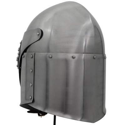 Full Face Sugar Loaf Helm – 16-Gauge Medieval Armor with Leather