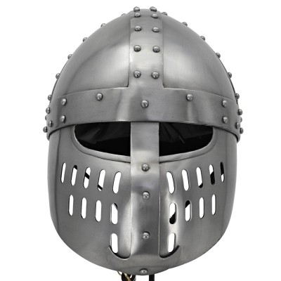 Crusader Helmet – 18-Gauge Steel Armor with Cross Motif & Leather Line