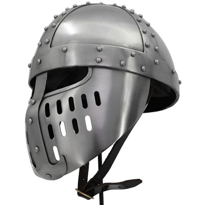 Crusader Helmet – 18-Gauge Steel Armor with Cross Motif & Leather Line