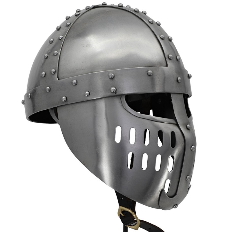 Crusader Helmet – 18-Gauge Steel Armor with Cross Motif & Leather Line