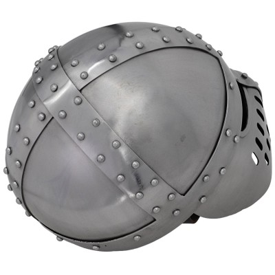 Crusader Helmet – 18-Gauge Steel Armor with Cross Motif & Leather Line