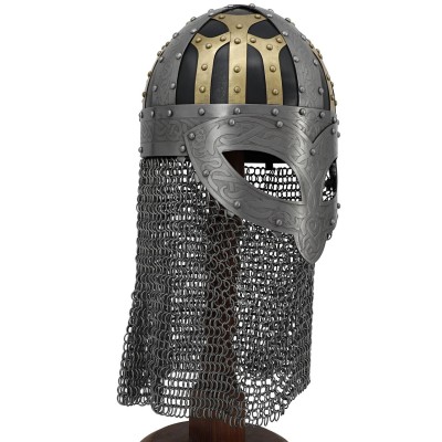 Viking Combat Helmet – Steel Battle Armor with Chainmail & Nose Guard