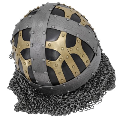 Viking Combat Helmet – Steel Battle Armor with Chainmail & Nose Guard