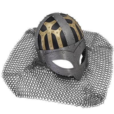 Viking Combat Helmet – Steel Battle Armor with Chainmail & Nose Guard