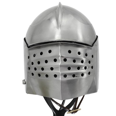 Bellow Face Sallet Helmet – Medieval Steel Armor with Leather Liner