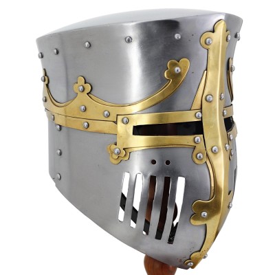 Medieval Pot Helmet – 16 Gauge Steel with Brass Trim & Leather Liner