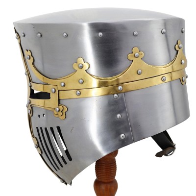 Medieval Pot Helmet – 16 Gauge Steel with Brass Trim & Leather Liner