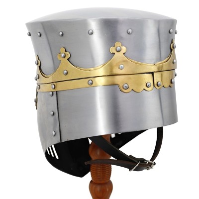 Medieval Pot Helmet – 16 Gauge Steel with Brass Trim & Leather Liner