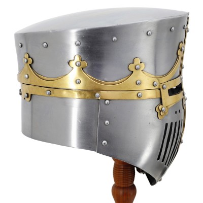 Medieval Pot Helmet – 16 Gauge Steel with Brass Trim & Leather Liner