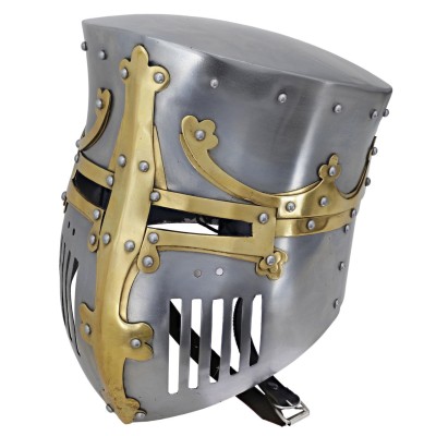 Medieval Pot Helmet – 16 Gauge Steel with Brass Trim & Leather Liner