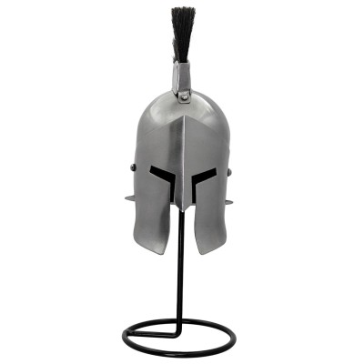 Mini Spartan Helmet – 20G Steel w/ Black Plume & Iron Stand