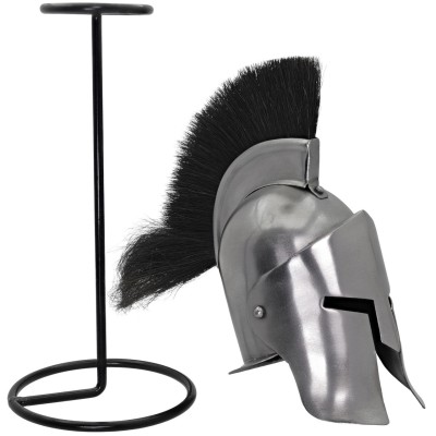 Mini Spartan Helmet – 20G Steel w/ Black Plume & Iron Stand