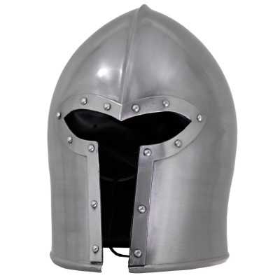 Bearded Combatant 16G Steel Barbuta Helmet – Medieval Armor