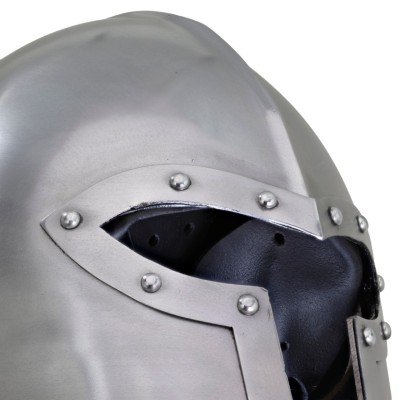 Bearded Combatant 16G Steel Barbuta Helmet – Medieval Armor