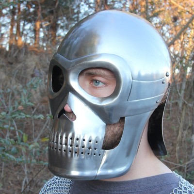 Fantasy Knight Skull Helmet – 18G Steel Battle Armor & Leather Liner