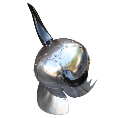 Viking Leader Helmet – 18G Steel Horned Spangenhelm with Brass Guards