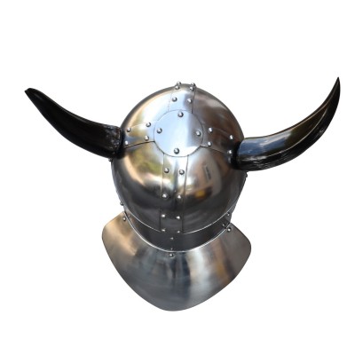 Viking Leader Helmet – 18G Steel Horned Spangenhelm with Brass Guards