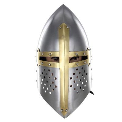 Medieval 20G Knights Sugarloaf Helmet – Steel & Brass Accents