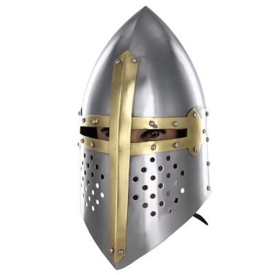 Medieval 20G Knights Sugarloaf Helmet – Steel & Brass Accents