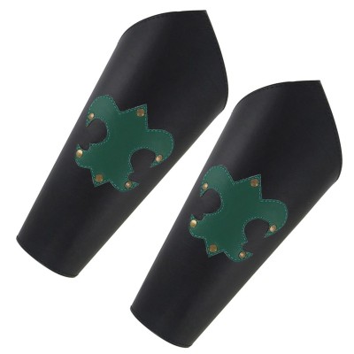 Medieval Leather Bracer Cuff Set – Green Fleur-de-lis LARP Armor