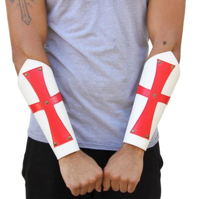 Knights Templar Leather Bracers – Medieval Red Cross Armor