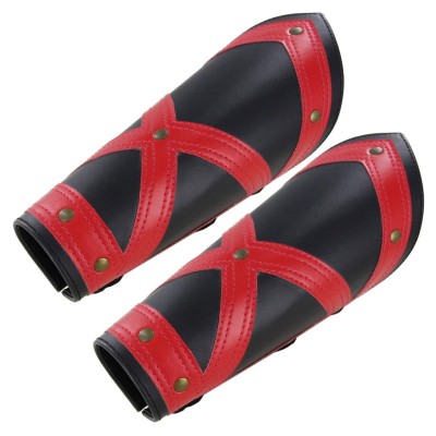 Medieval Leather Bracers – Bold Red and Black Statement Armor