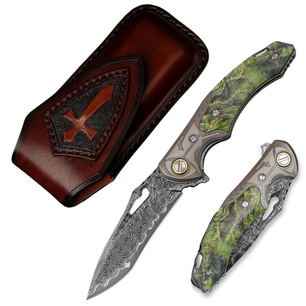 Hades Damascus Pocket Knife – VG10 Steel with Maple Burl Handle