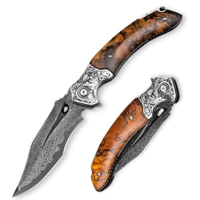 Handmade Damascus Pocket Knife with Exotic Desert Ironwood Handle