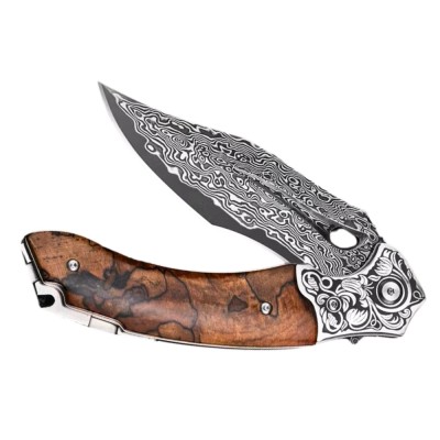 Handmade Damascus Pocket Knife with Exotic Desert Ironwood Handle